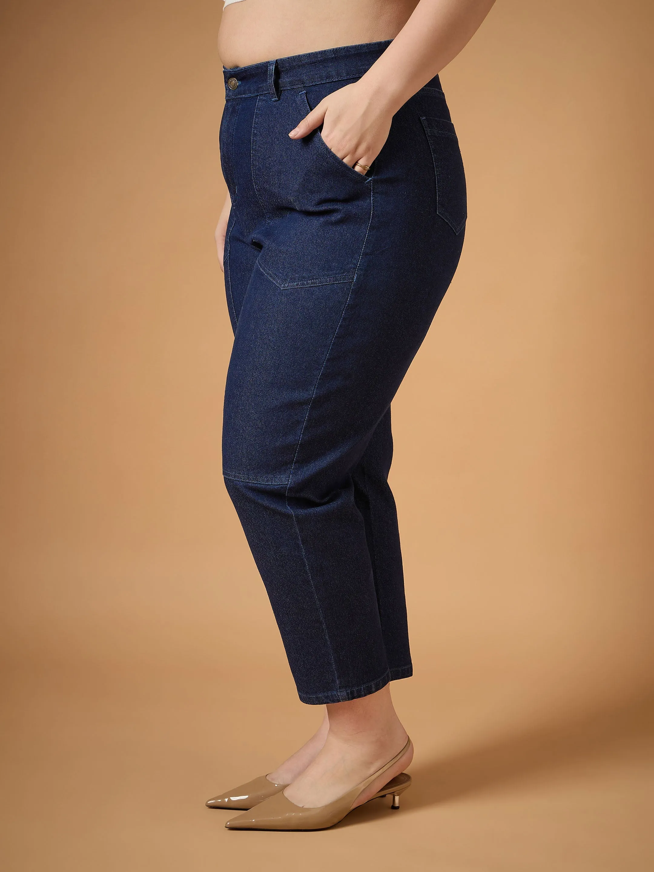 Women Navy Denim Balloon Fit Jeans