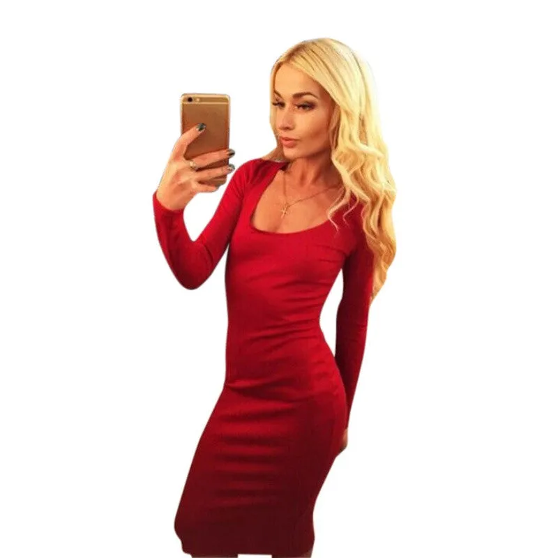 Women Sexy Bodycon Bandage Dress Backless Drawstring Hip Wrap Long Sleeve Dresses SM6