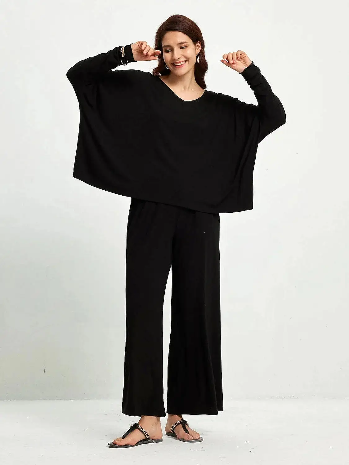 Women's Black Long Sleeve Loose Fit Trousers