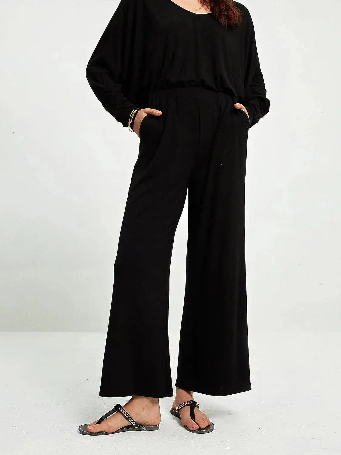 Women's Black Long Sleeve Loose Fit Trousers