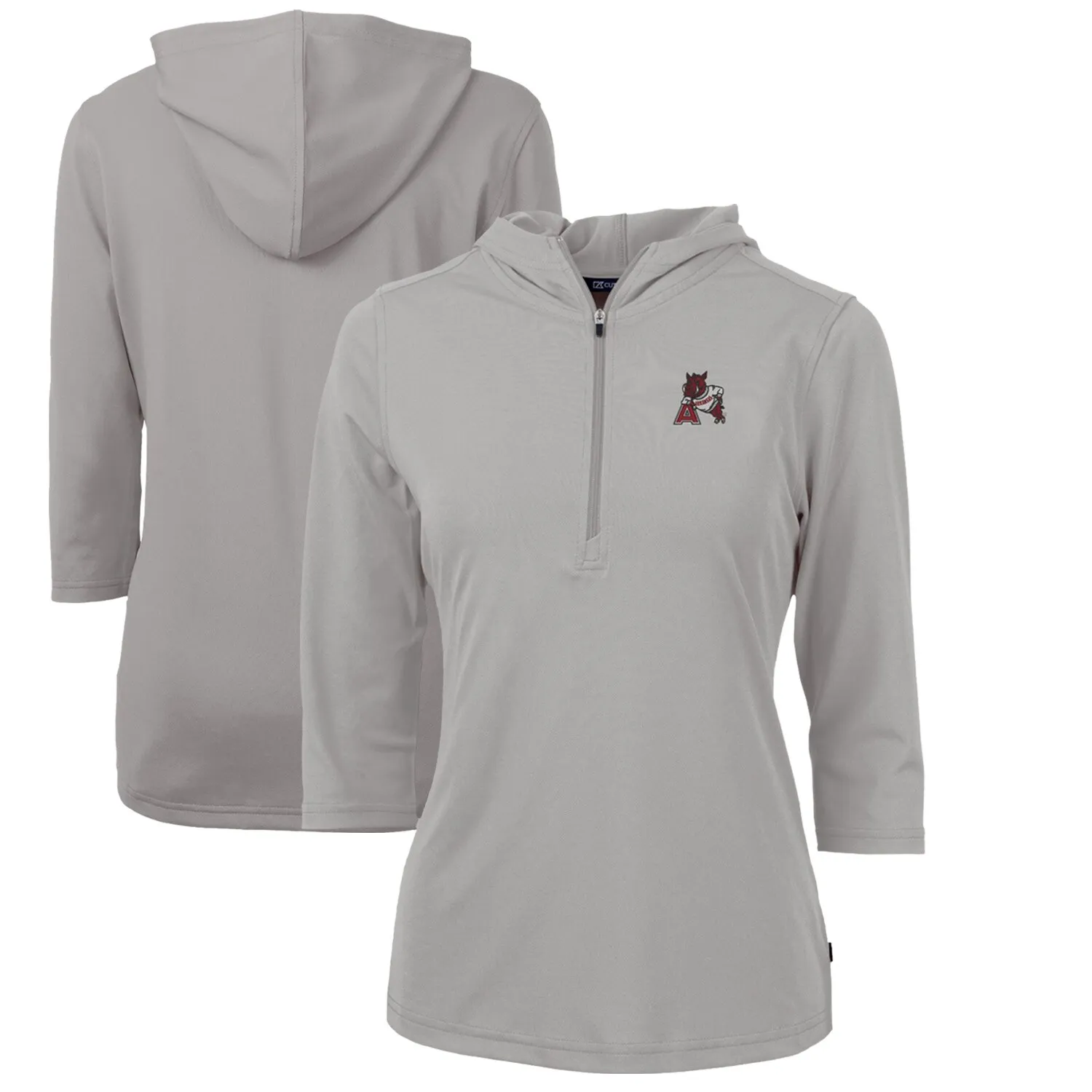 Women's Cutter & Buck Gray Arkansas Razorbacks Vault Virtue Eco Pique Recycled Half-Zip Pullover Hoodie