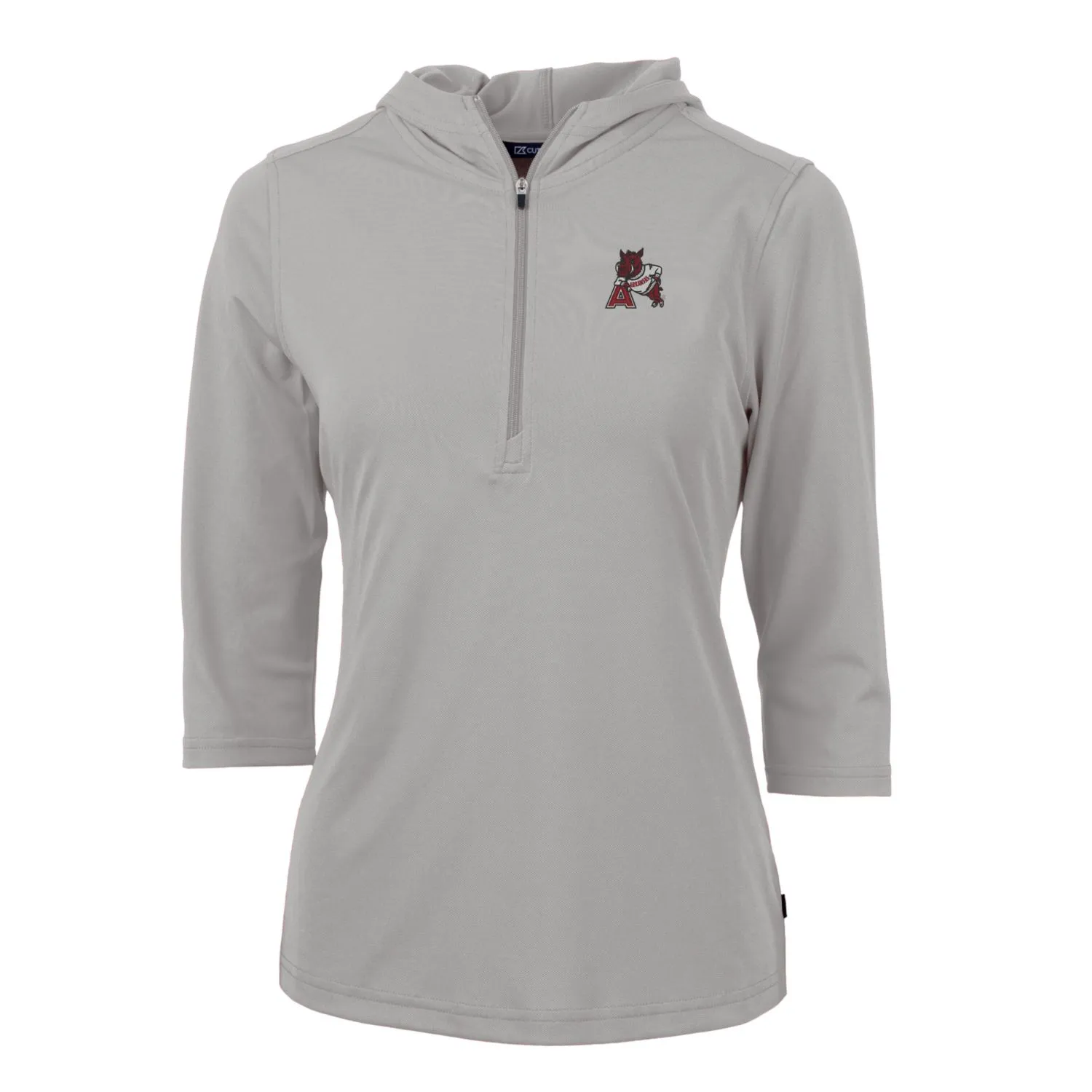 Women's Cutter & Buck Gray Arkansas Razorbacks Vault Virtue Eco Pique Recycled Half-Zip Pullover Hoodie