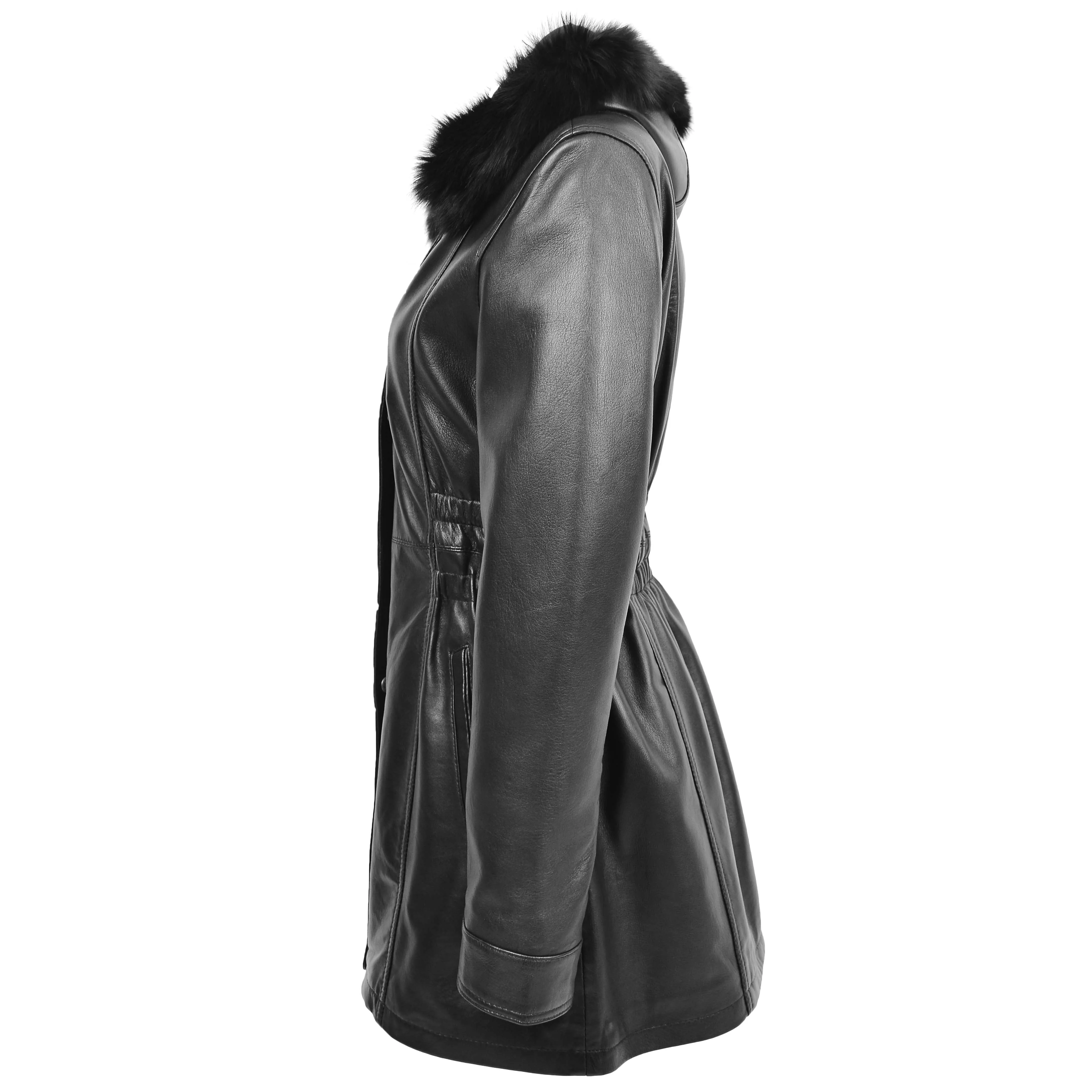 Womens Detachable Hoodie Leather Coat Kathy Black