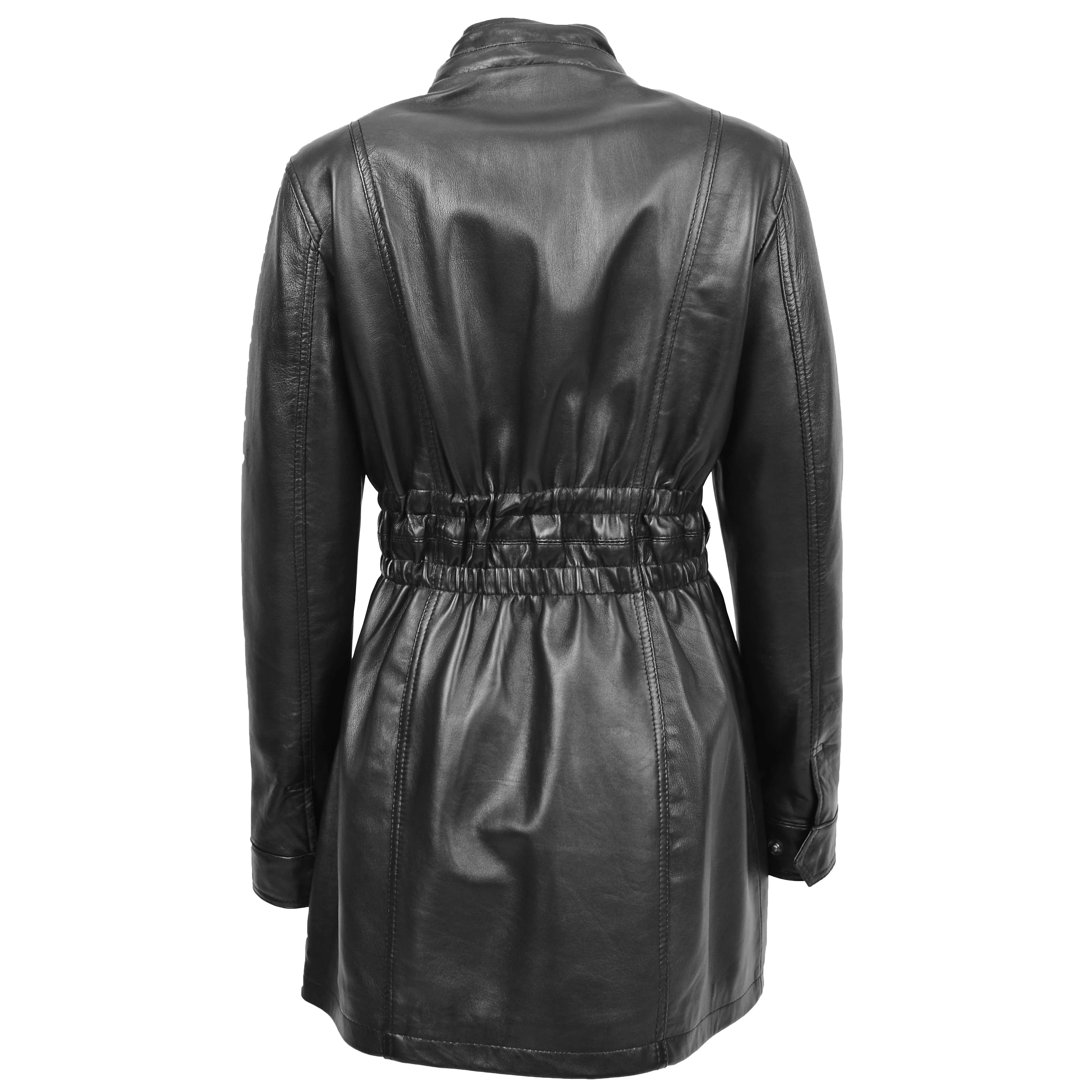 Womens Detachable Hoodie Leather Coat Kathy Black