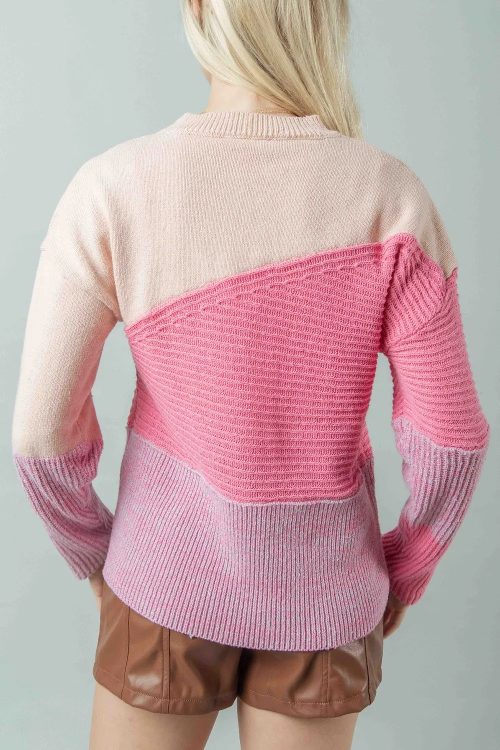 Women's Fashion Color Block Sweater - Cozy Long Sleeve Pullover