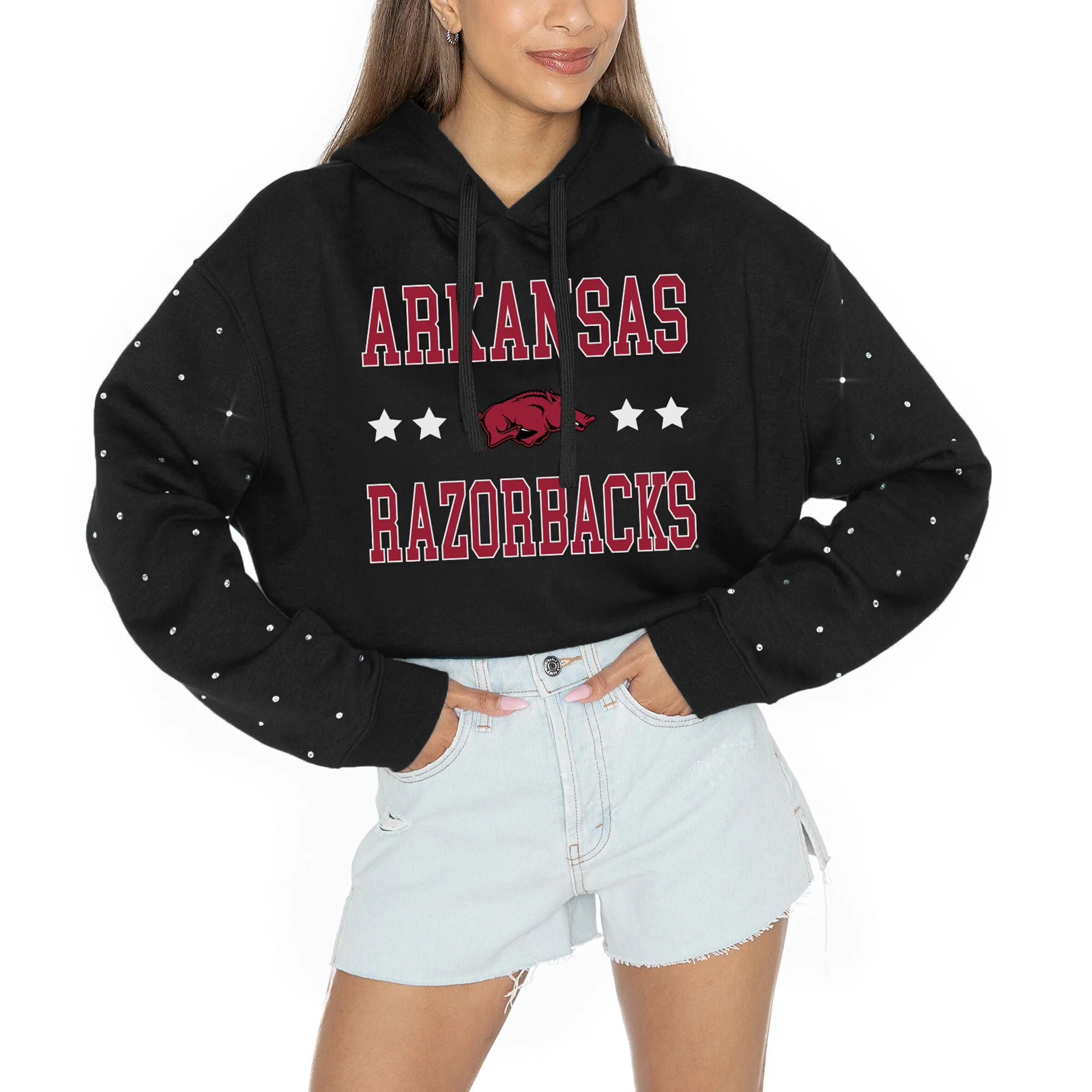 Women's Gameday Couture Black Arkansas Razorbacks Like A Star Scrunch Waist Pullover Hoodie