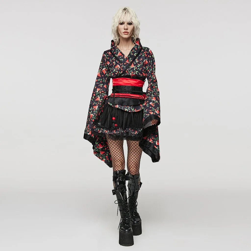 Women's Lolita Watermelon Printed Kimono with Skirt