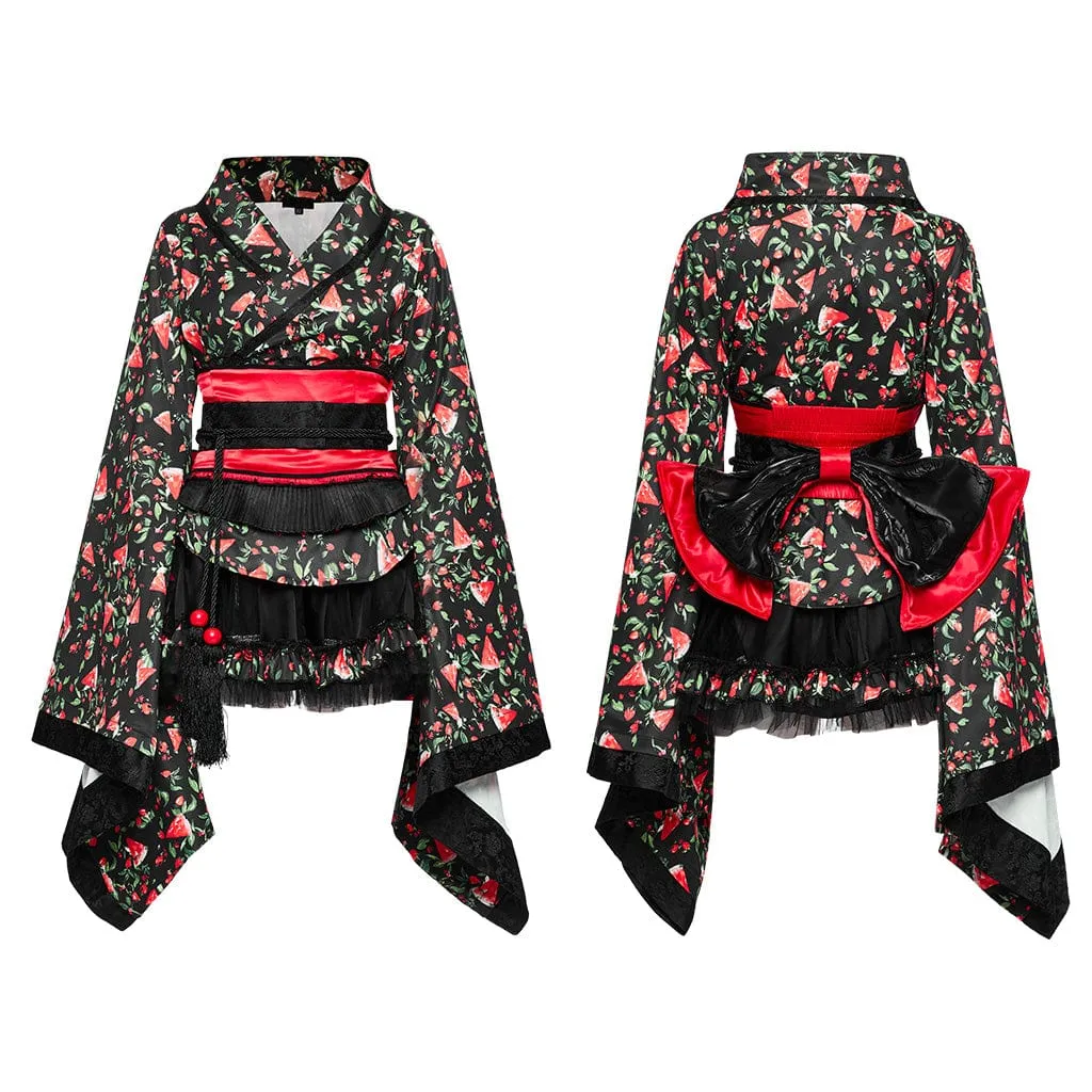 Women's Lolita Watermelon Printed Kimono with Skirt