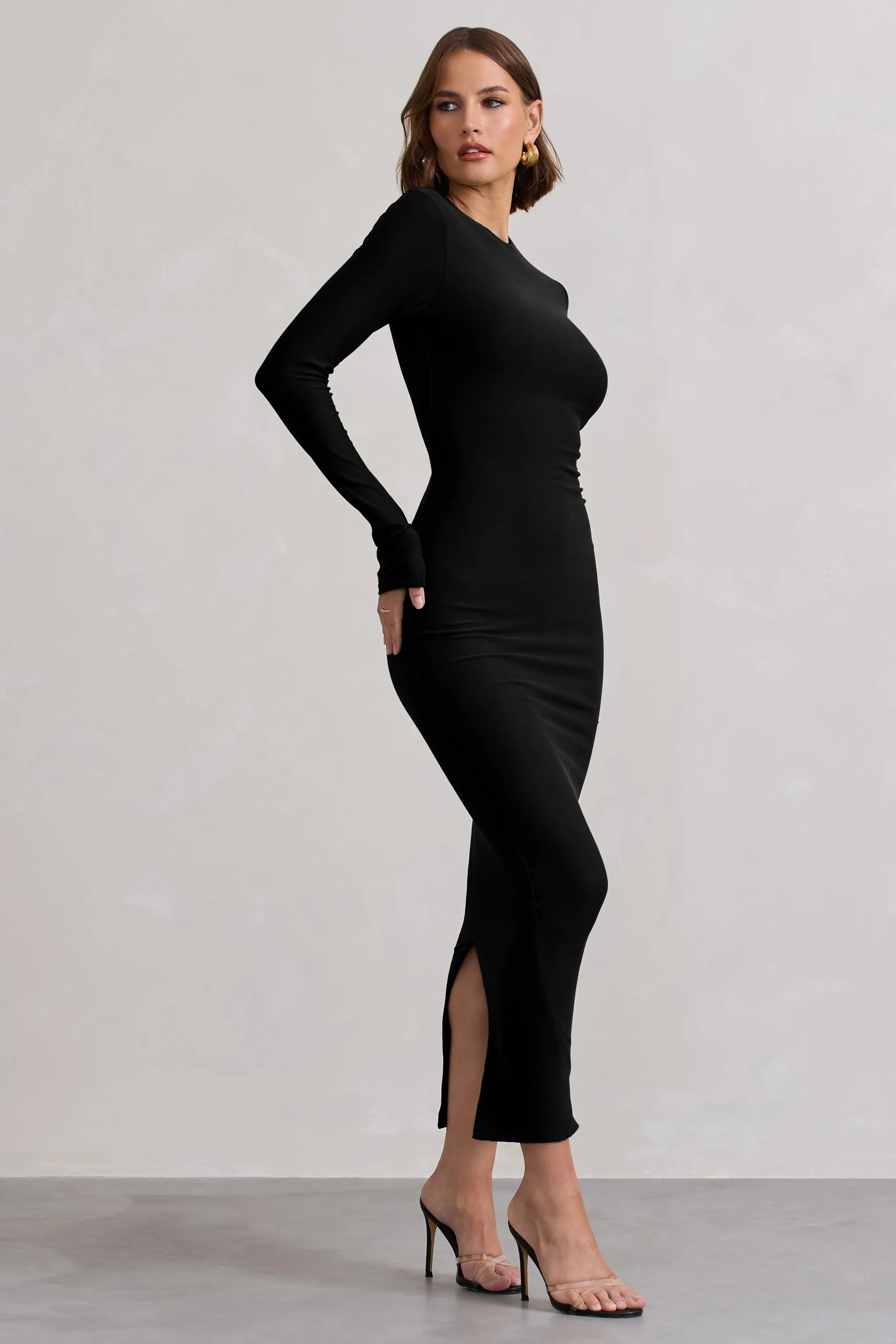 Wonder | Black Bodycon Long-Sleeve Maxi Dress